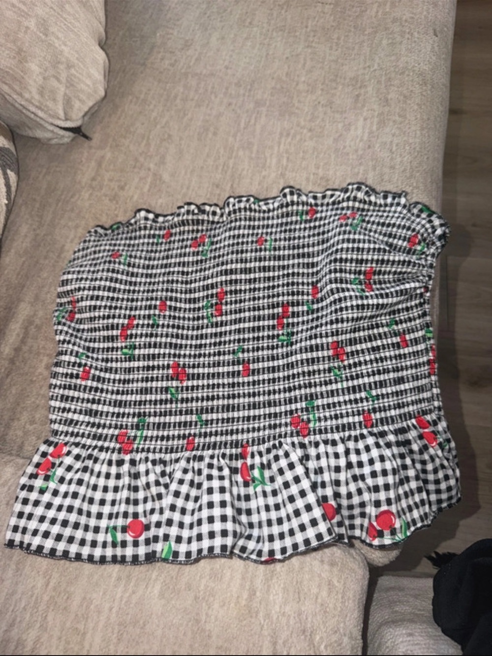 No Boundaries Black & White Gingham Cherry Smocked Tube Top